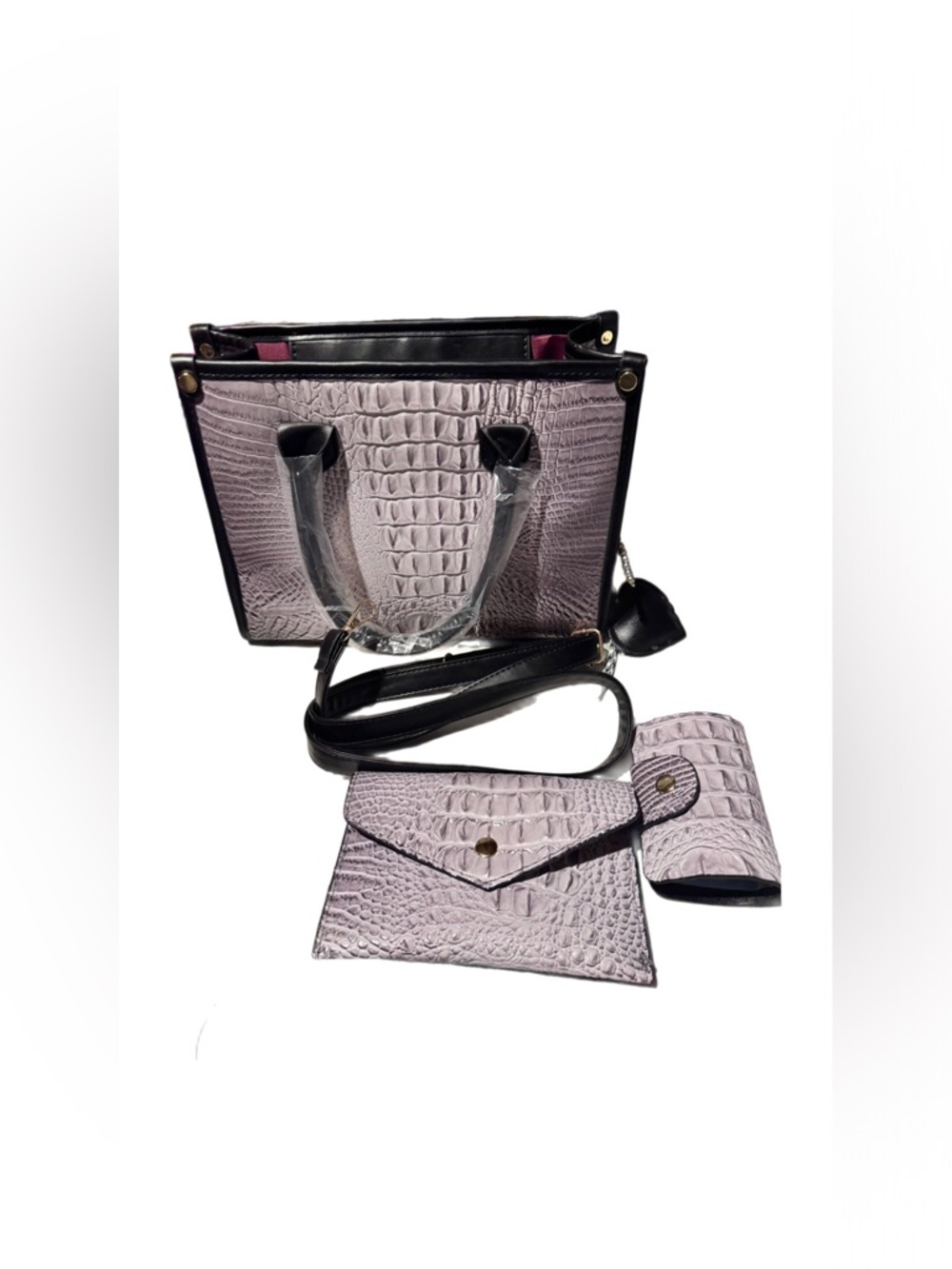 Women's Croc-Embossed Grey Satchel Handbag